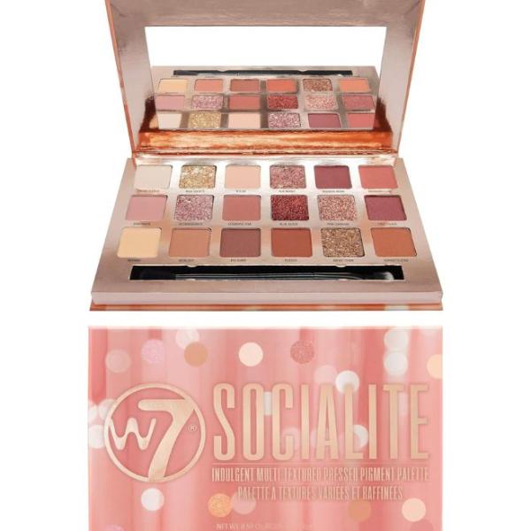 W7 Socialite Indulgent Multi-Textured Pressed Pigment 18 Colour Eye Shadow Palette
