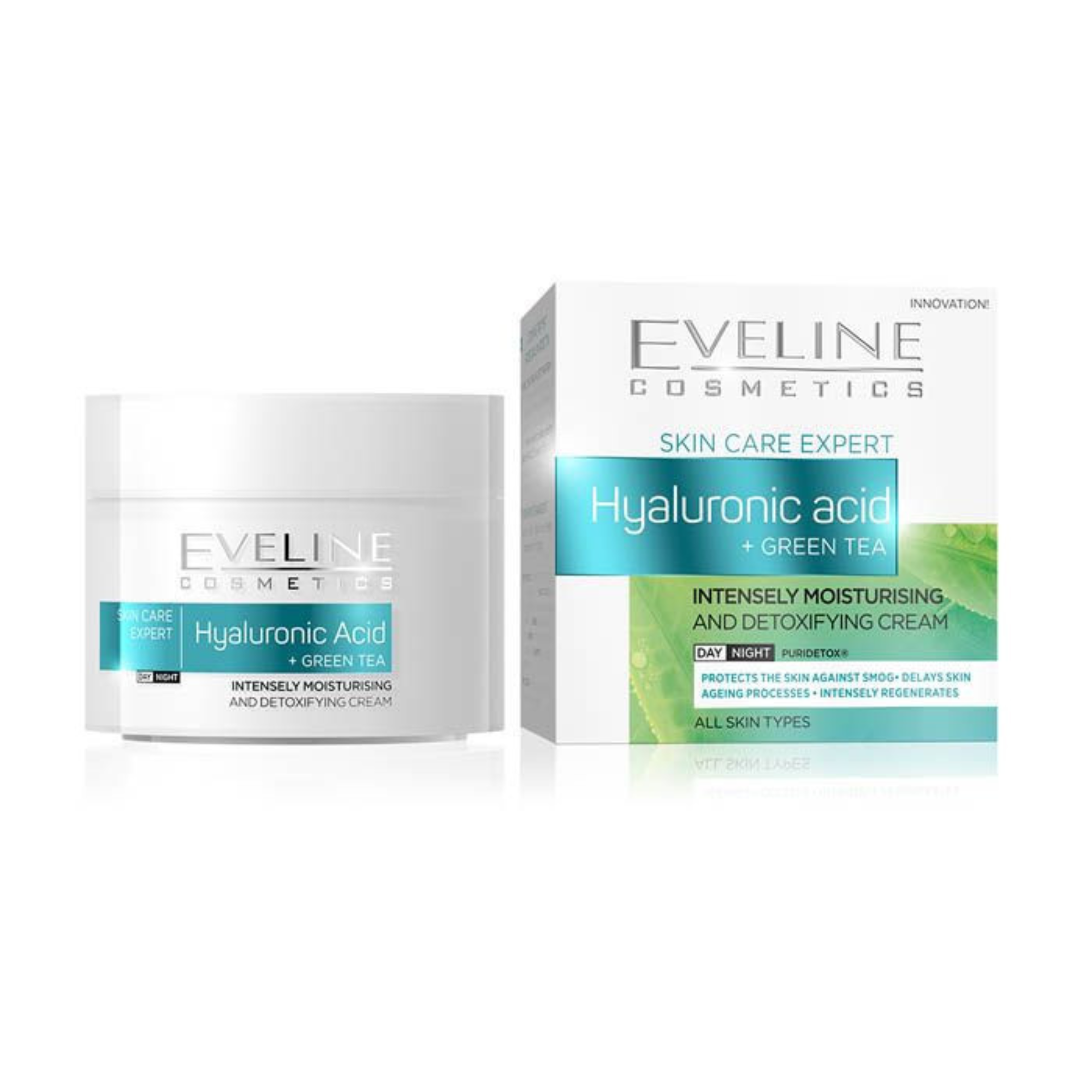 Eveline Hyaluronic Acid + Green Tea Intensely Moisturizing And Detoxifying Cream Day/Night 50ml