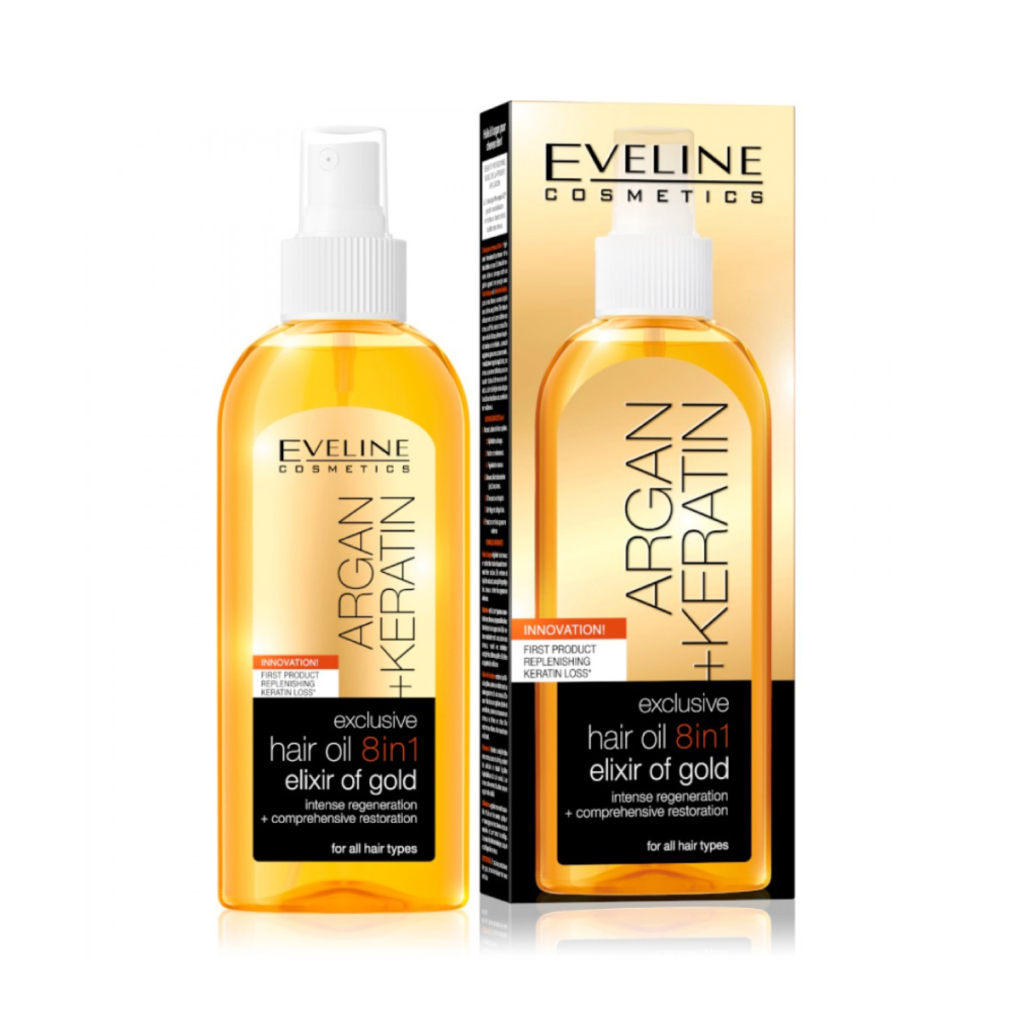 Eveline Argan + Keratin 8in1 Exclusive Hair Oil Elixir of Gold 150ml