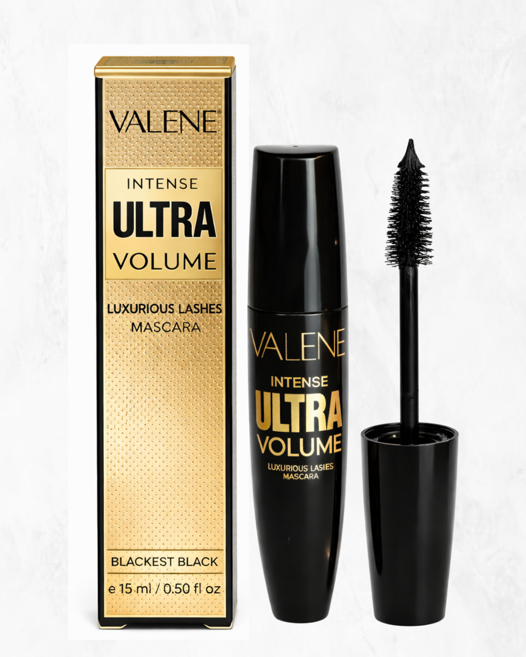 VALENE Intense Ultra Volume Mascara, Blackest Black – Volumizing & Lengthening Mascara, Clump-Free Formula for Thicker, Longer, Luxurious Lashes