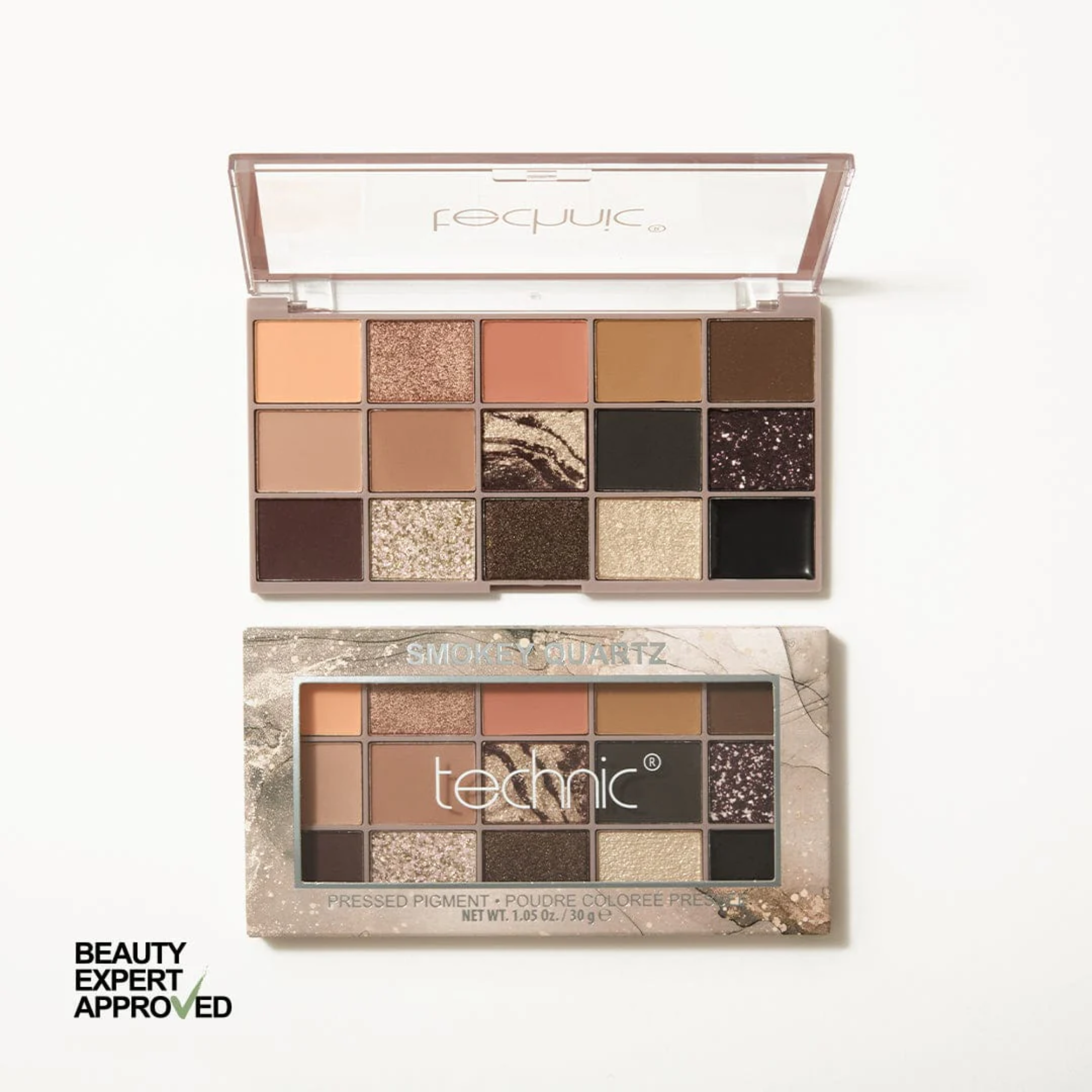 Technic 15 Shades Pressed Pigments Eyeshadow Palette- Smokey Quartz